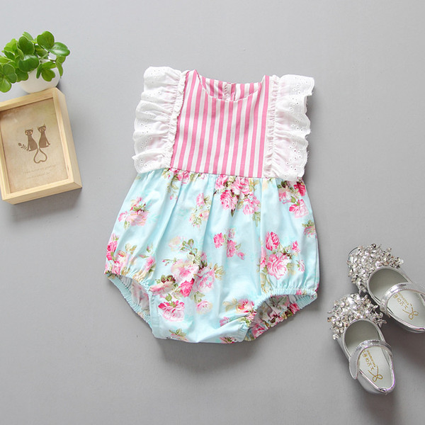 2017 Infant Baby Summer Rompers Baby Girl Floral Onesies Jumpsuit Newborn Soft Cotton Lace Rompers