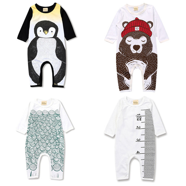 2017 Spring Ins Hot Infant Baby Boy Girl Cartoon Animal Printed Jumpsuit Newborn Soft Cotton Cartoon Mermaid Rompers Bodysuit