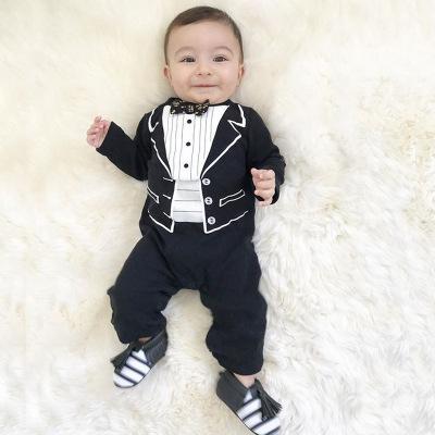 2018 Ins Hot Newborn Baby Boy Gentleman Romper Clothes Long Sleeve Bow Tie Bodysuit Playsuit Outfits