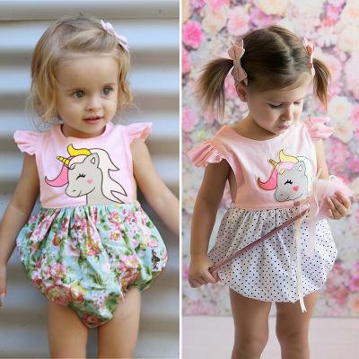 2018 Kids Baby Girls Unicorn Romper Fly Sleeve Jumpsuit Outfits Summer Cross Sunsuit Clothes