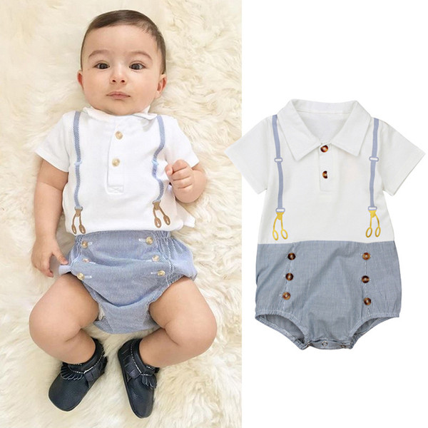 2018 Ins Hot Newborn Baby Boy Gentleman Romper Clothes Short Sleeve Turn-down Bodysuit Playsuit Outfits