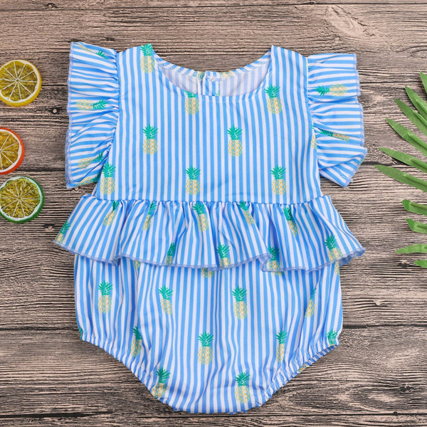 2018 New Baby Girls Fly Sleeve Romper Clothes Infant Toddlers Striped Pineapple Casual Romper