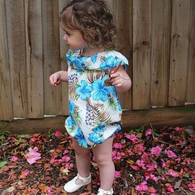 2018 Lovely Baby Girls Romper Ruffle 0-neck Jumpsuits Sleeveless Summer Girl Blue Floral Outfit Romper