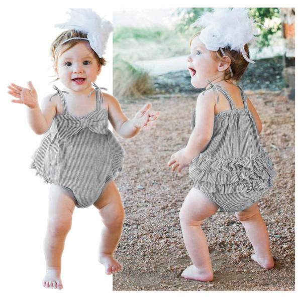 2018 Summer Baby Girls Sling Sleeveless Jumpsuits Cotton Newborn Baby Pink Striped Bowknot Romper