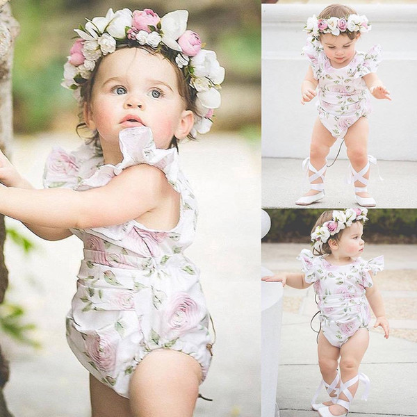 2018 Summer Fashion Baby Girls Clothes Cotton Baby Girl Flower Romper Fly Sleeve Backless Playsuit Sunsuit