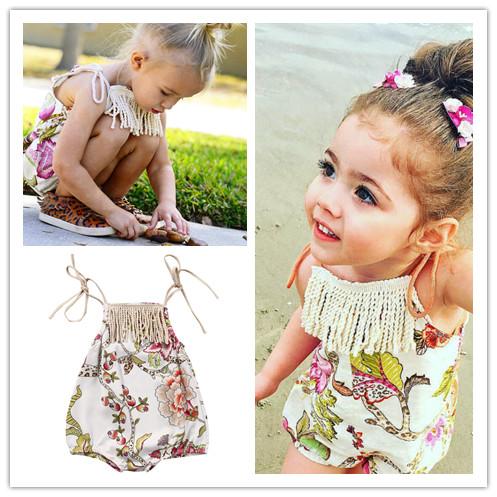 2017 Summer Baby Girl Rompers Floral Rompers Baby Tassel Singlet Jumpsuit Sunsuit Beach Clothes Kids Clothing Girls