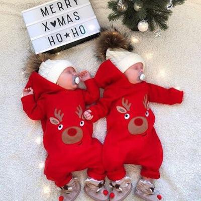 Newborn Kids Baby Boy Girl Christmas Deer Romper Long Sleeve Hooded Jumpsuit Clothes Outfits Baby Clothing