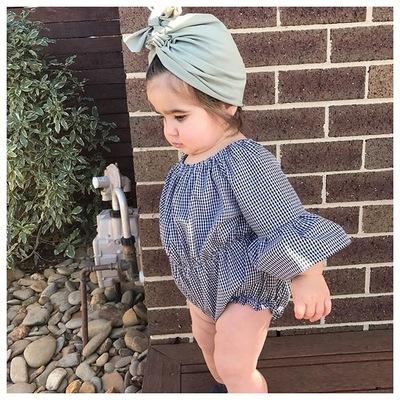 Cute Newborn Baby Girl Plaid Clothes Flare Long Sleeve Cotton Romper Jumpsuit Playsuit Princess Girls Outfit Sunsuit 0-24M