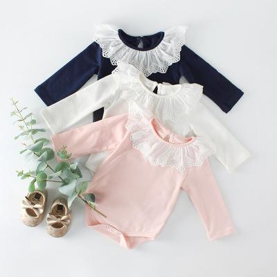 Cute Newborn Baby Girl Clothing Long Sleeve Cotton Solid Baby Rompers Lace Collar Girls Jumpsuit Clothes Infant Costumes