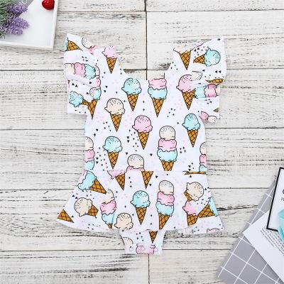 Newborn Baby Girl Princess Romper Fly Sleeve Jumpsuit Toddler Fashion Clothes Girls Lovely Ice Cream Print Playsuit