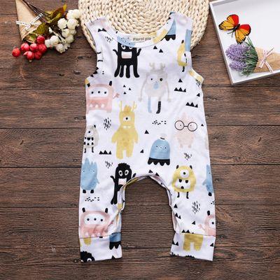 2018 Baby Rompers Fashion Newborn Baby Boy Romper Sleeveless Cartoon Monster Jumpsuit Cotton Outfits 0-18M