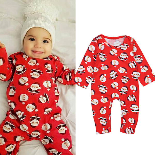 Newborn Kids Baby Girl Christmas Santa Claus Romper Long Sleeve Jumpsuit Clothes Outfits Baby Clothing