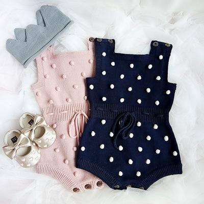 2018 New Autumn Baby Girls Knitted Romper Cotton Sleeveless Vest Blue Pink Princess Overall Jumpsuit Outfits