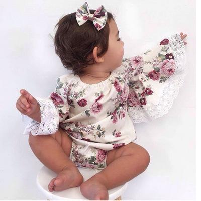 Cute Baby Girl Clothes Newborn Baby Flare Sleeve Tops Floral Romper Jumpsuit Outfit Sunsuit Clothes Summer Casual Clothes 0-24M