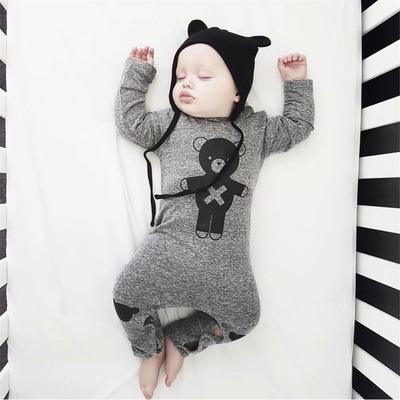 Newborn Kids Baby Boy Girl Gray Bear Romper Long Sleeve Jumpsuit Clothes Outfits Baby Clothing