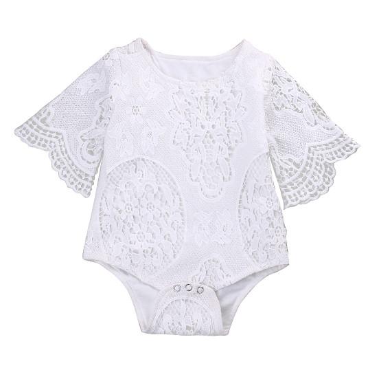 2017 Summer Ins Baby Girl White Lace Rompers Infant Toddlers Floral Fly Sleeve One Piece Jumpsuit Baby Batwing Sleeve Rompers