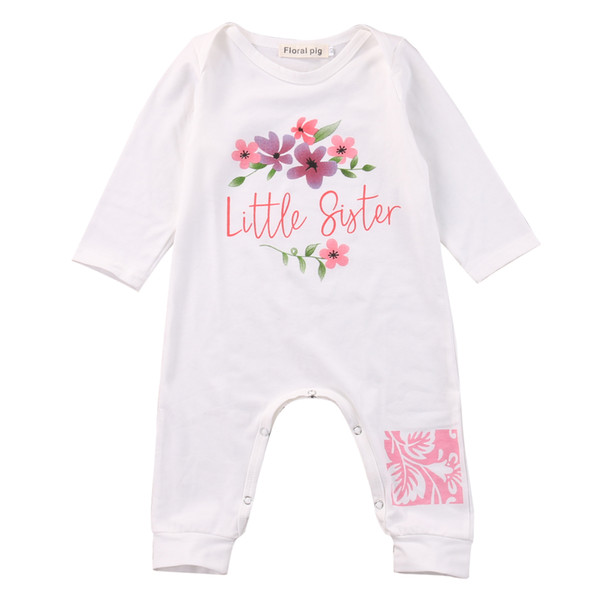 2017 Ins New Spring Girl Long Sleeve Jumpsuits Baby Little Sister Letter Floral Rompers Newborn Pajamas