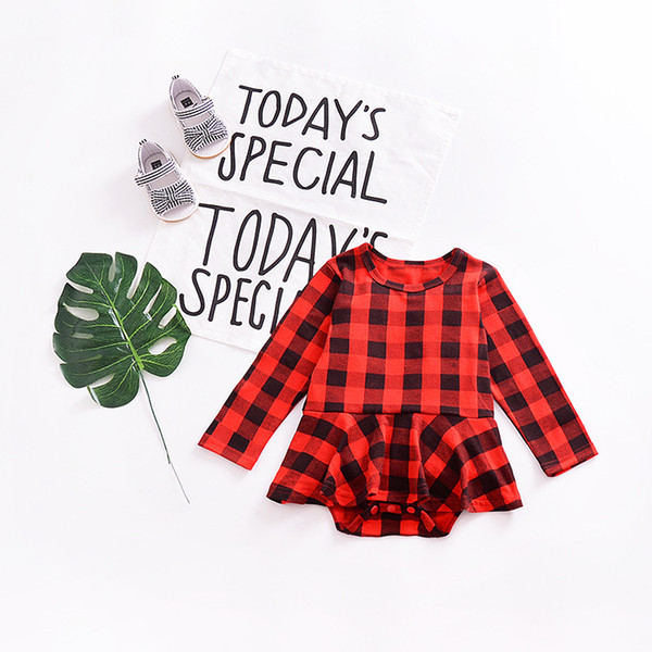 2018 Spring Newborn Baby Boys Girls Romper Cute Red Plaid Jumpsuit Tutu Dress Clothes