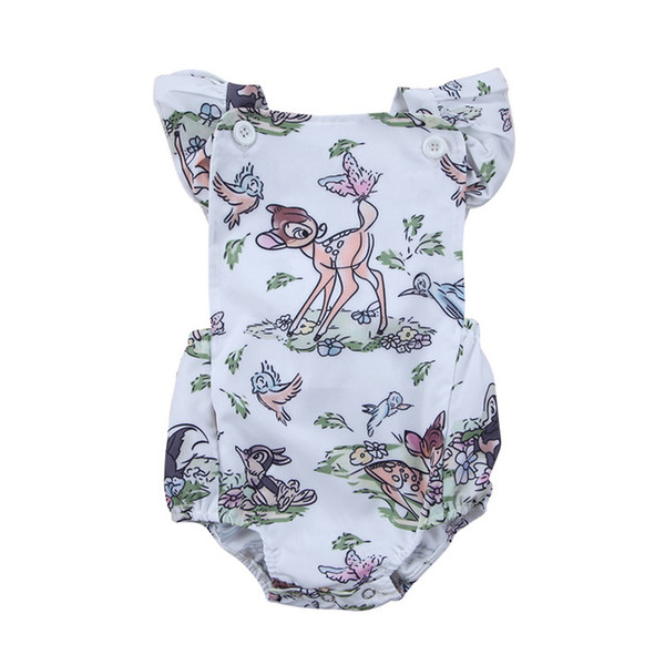 2017 Ins Hot Sale Baby Cute Cartoon Deer Romper Newborn Girl Boy Cotton Ruffle Suspender Babygrows Jumpsuit Clothes