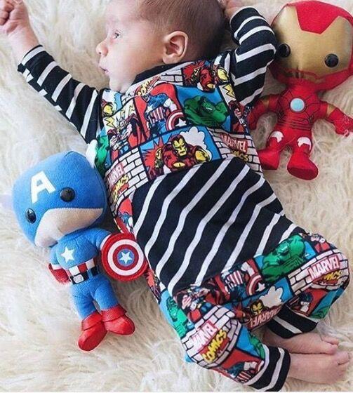 2018 Spring Baby Boys Girls Romper Infant Toddlers Striped Print Bodysuit Super Hero Playsuit Sunsuit Wholesale Clothes