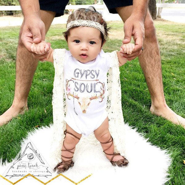 Baby Rompers Suit Summer Infant GYPSY SOUL letter Elk Head Printed Triangle Romper cotton Short sleeved babies clothes boy girl one piece