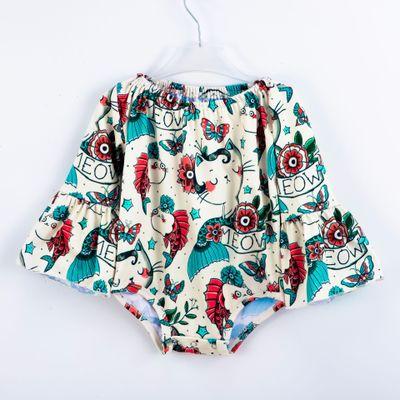 Baby Girl Long Sleeves Cat fish Printed Romper Jumpsuit Autumn Warm Cotton cartoon Baby Clothes for 0-24M High Quality