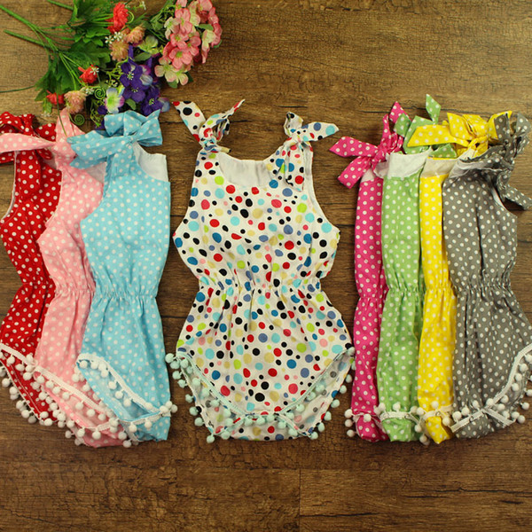 Unique_Unicorn 2016 Toddler Baby Rompers Infant Boys Girls Colourful Polka Dots Romper Baby Pure Cotton Tassel Jumpsuits