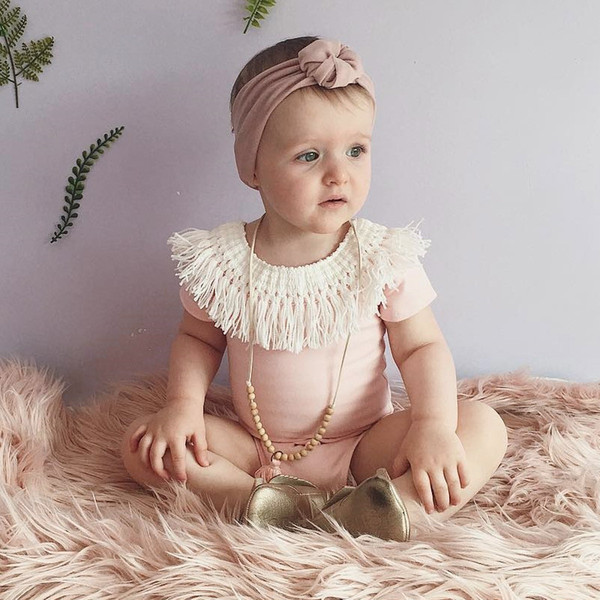 2017 Baby Girl Summer Rompers Infant Toddler Girl Tassel Collar Triangle Rompers Baby Girl Cotton Short Sleeve One Piece Jumpsuits