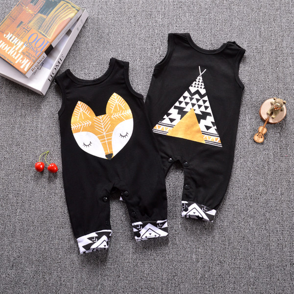 2017 new summer ins baby boys girls rompers toddler infant fox printed sleeveless jumpsuits baby cotton rompers baby ins clothes