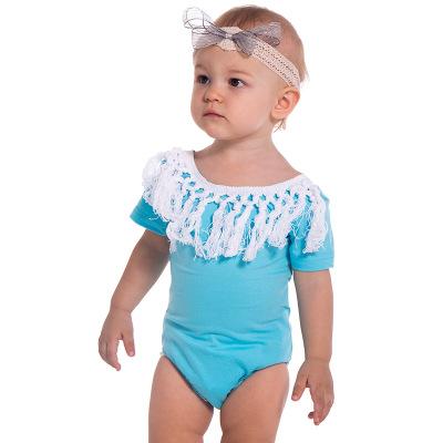 Baby Rompers 2018 Summer Cotton Newborn Baby Girl Blue Tassel Collar Romper Infant Toddlers Backless Jumpsuit Outfits