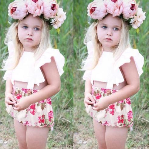 2017 new baby infant girl princess floral rompers cotton toddler Flowers backless rompers kids summer Jumpsuits