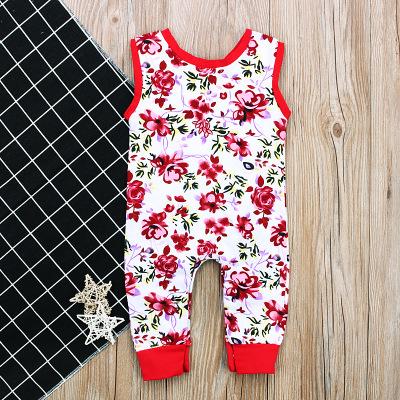 New Fashion Floral Baby Romper Clothing 2018 Children Cotton Sleeveless Red Rose Print Bodysuit Clothes