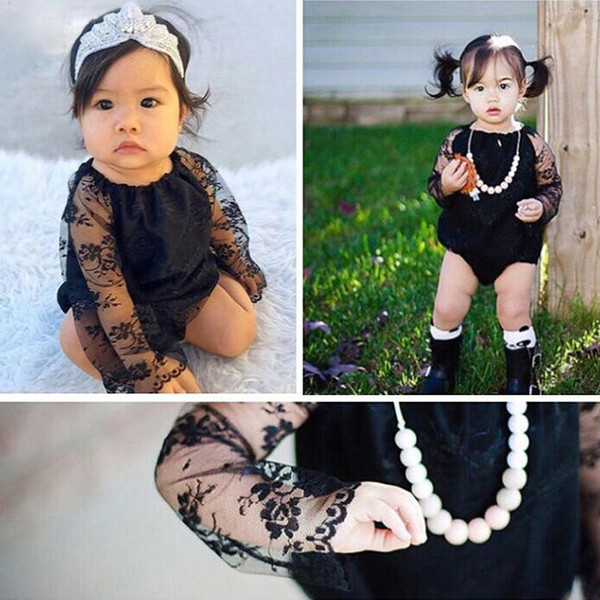 Ins Hot 2017 Summer Baby Girl Black Lace Rompers Infant Toddlers Sexy Tulle Lace Onesies Jumpsuit