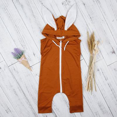 2018 Baby Boys Girls Bunny Ear Romper Infant Toddlers Spring Summer Sleeveless Brown Zipper Hooded Romper Bodysuit Playsuit