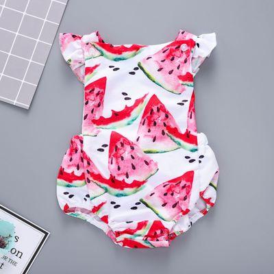 2018 Newborn Baby Girl ruffle Suspender Romper Clothes Fly Sleeve Watermelon Playsuit Jumpsuit Outfit Sunsuit