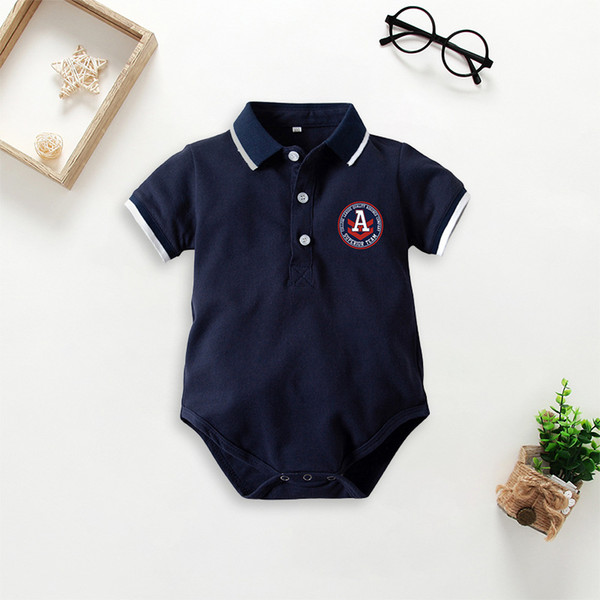 2019 Explosion models children's summer short-sleeved jumpsuit new boys short-sleeved triangle romper polo shirt cotton lapel hot sale