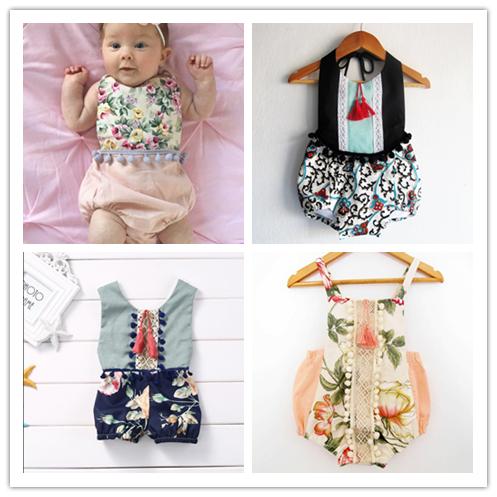 2017 Summer Infant Baby Girls Floral tassel Rompers Babies Princess Cotton Singlet Floral Jumpsuits One Piece Baby Ins Clothes