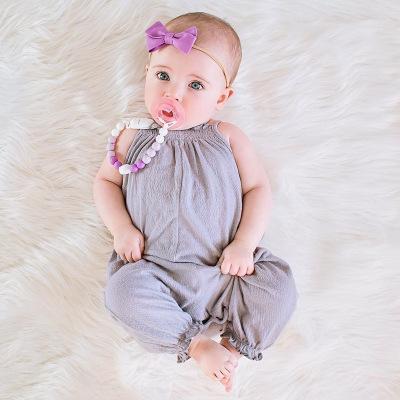 2018 European Fashion Summer Girls Sling Sleeveless Overalls Jumpsuits Cotton Newborn Baby Pink Gray Romper Pants