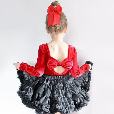 4 Colors Baby Girls Back Bowknot Romper Spring Autumn Newborn Kids Girl Princess Pleuche Ballet Romper