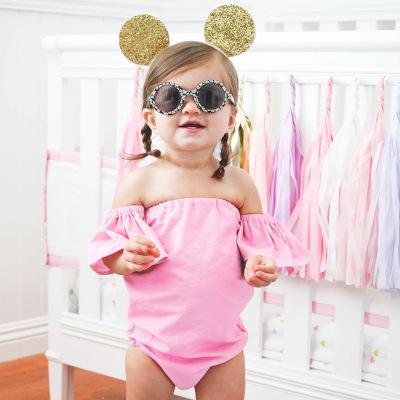 Fashion Newborn Baby Girl Flare Sleeve Romper Cotton Off Shoulder Romper Jumpsuit Summer Baby Girl Clothes