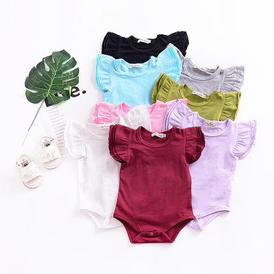 2018 New Arrival Newborn Baby Solid Color Rompers Infant Toddlers Soft Cotton Ruffle Fly Sleeve Jumpsuit Sunsuit Clothes