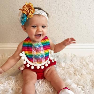 Baby Girls Toddler Clothes Cotton Casual Tassel Romper Newborn Baby Rainbow Jumpsuit