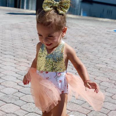 Cute Newborn Baby Girl Romper 2018 Summer Sequin Floral Sunsuit Tutu Skirted Rompers Clothes Backless Princess Party Costume