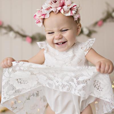 2018 European Summer Brand Kids Baby Girl Embroidered Lace Fairy Dress Infant Toddlers Fly Sleeve Romper