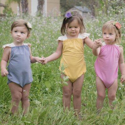 2018 Newborn Baby Girl Fly Sleeve Romper Clothes Sleeveless Cross Suspender Pom Pom Ball Playsuit Jumpsuit Outfit Sunsuit