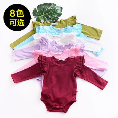 Cute Baby Boy Girl Soft Cotton Fly Sleeve Romper Baby Girls Candy Color Long Sleeve Jumpsuit Casual Outfit Clothes