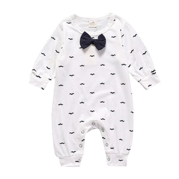 2017 New Arrival Ins Spring Baby Mustache Printed Rompers Cotton Bow Tie Jumpsuit Pants