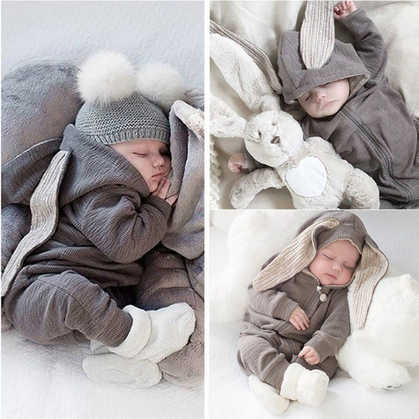 2019 Baby's jumpsuit big ears rabbit hoodie zip crawl suit jumpsuit Rompers 0-18 months