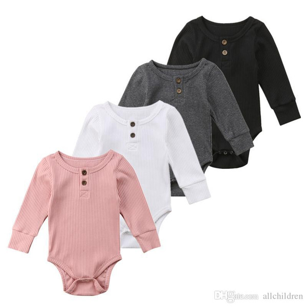 0-24 M Toddler Baby Girls Clothes Basic Pure Color Outfit Long Sleeve Cotton Romper Baby Clothing