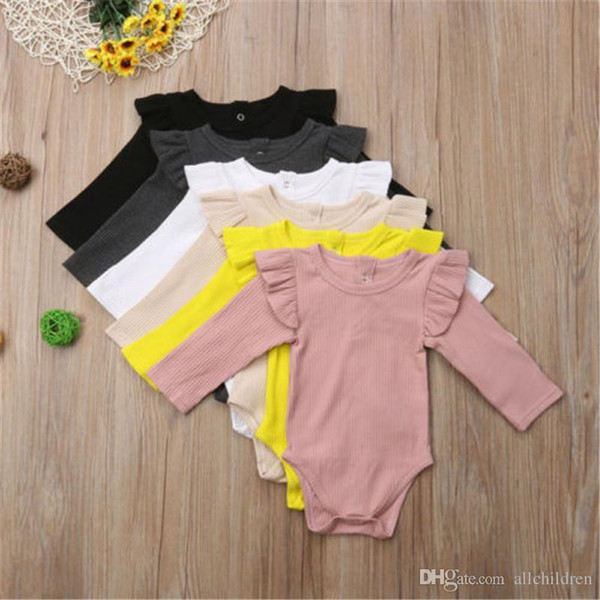 Baby Kids Girls Tops Newborn Infant Long Sleeve Solid Color Jumpsuit Clothes Bodysuit Comfy Outfits Autumn Spring Cotton Girl